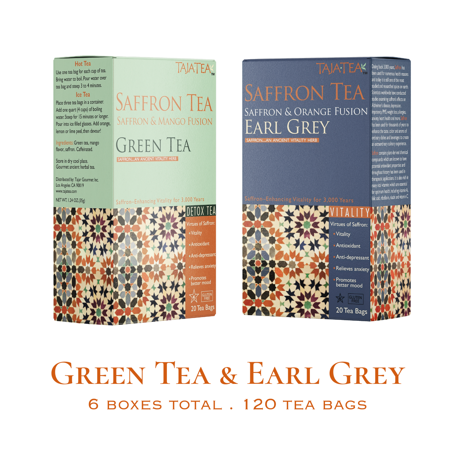 TAJA TEA Duo – Green Tea + Earl Grey, 6 Box Variety Pack