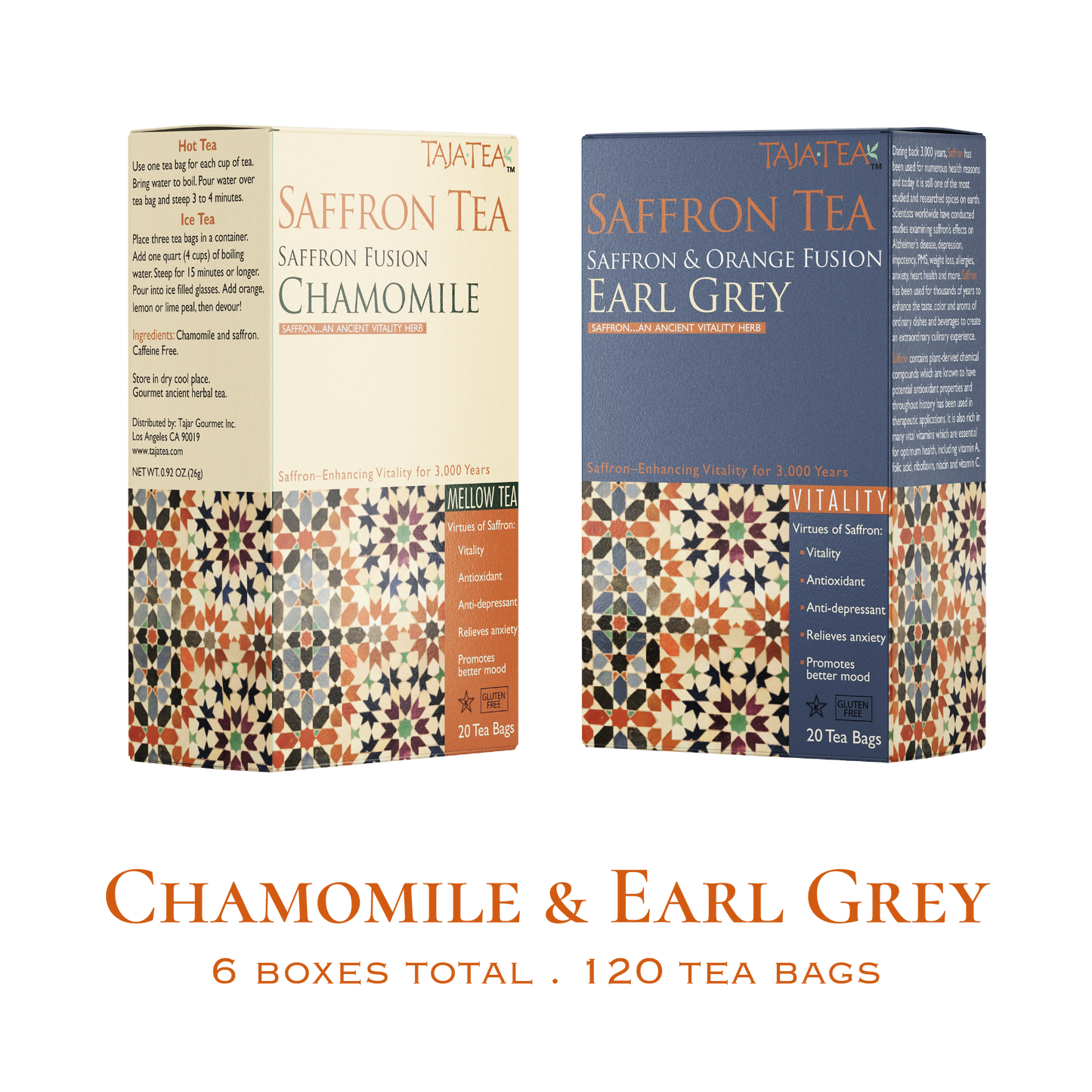 TAJA TEA DUO – Chamomile + Earl Grey, 6 Box Variety Pack