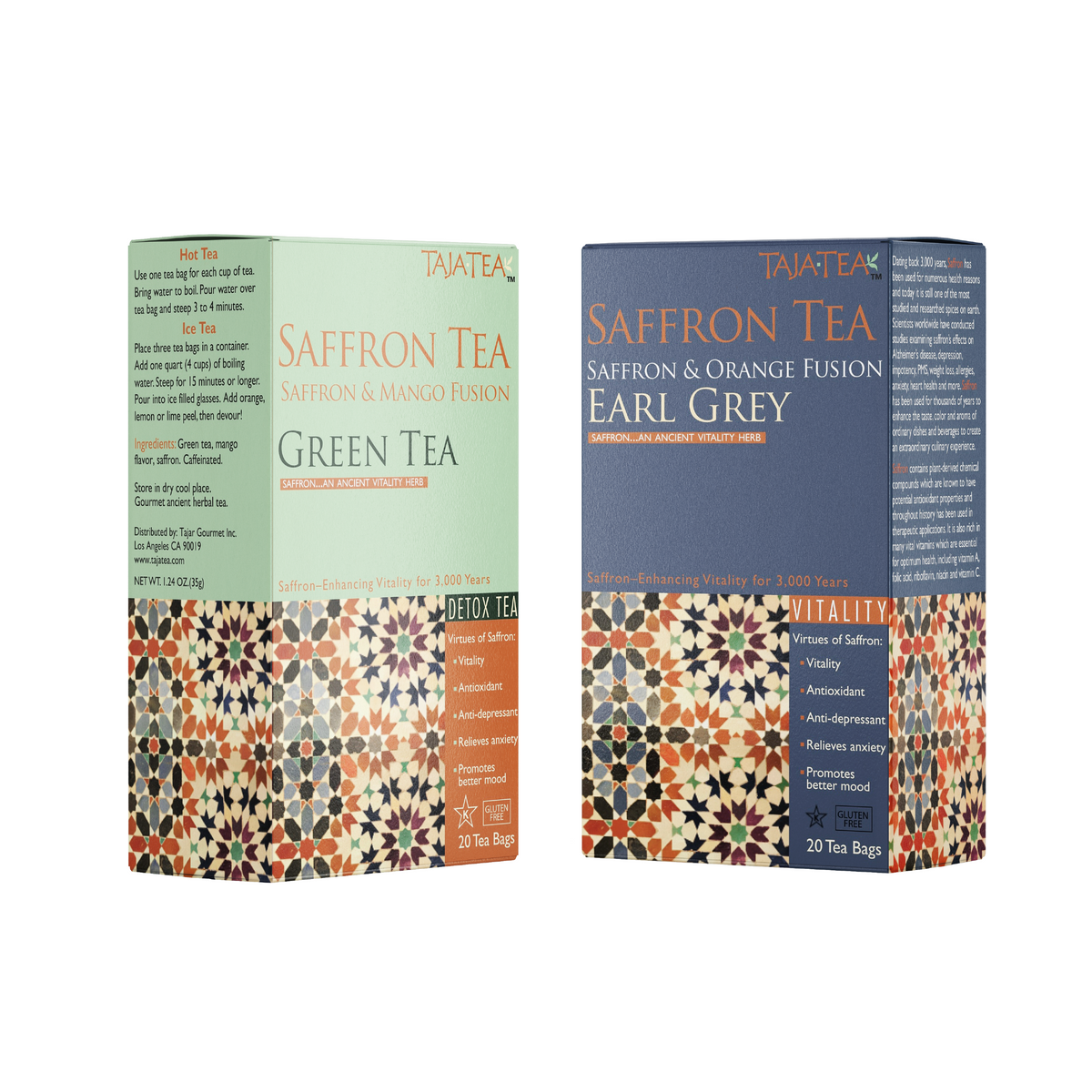 TAJA TEA Duo – Green Tea + Earl Grey, 6 Box Variety Pack