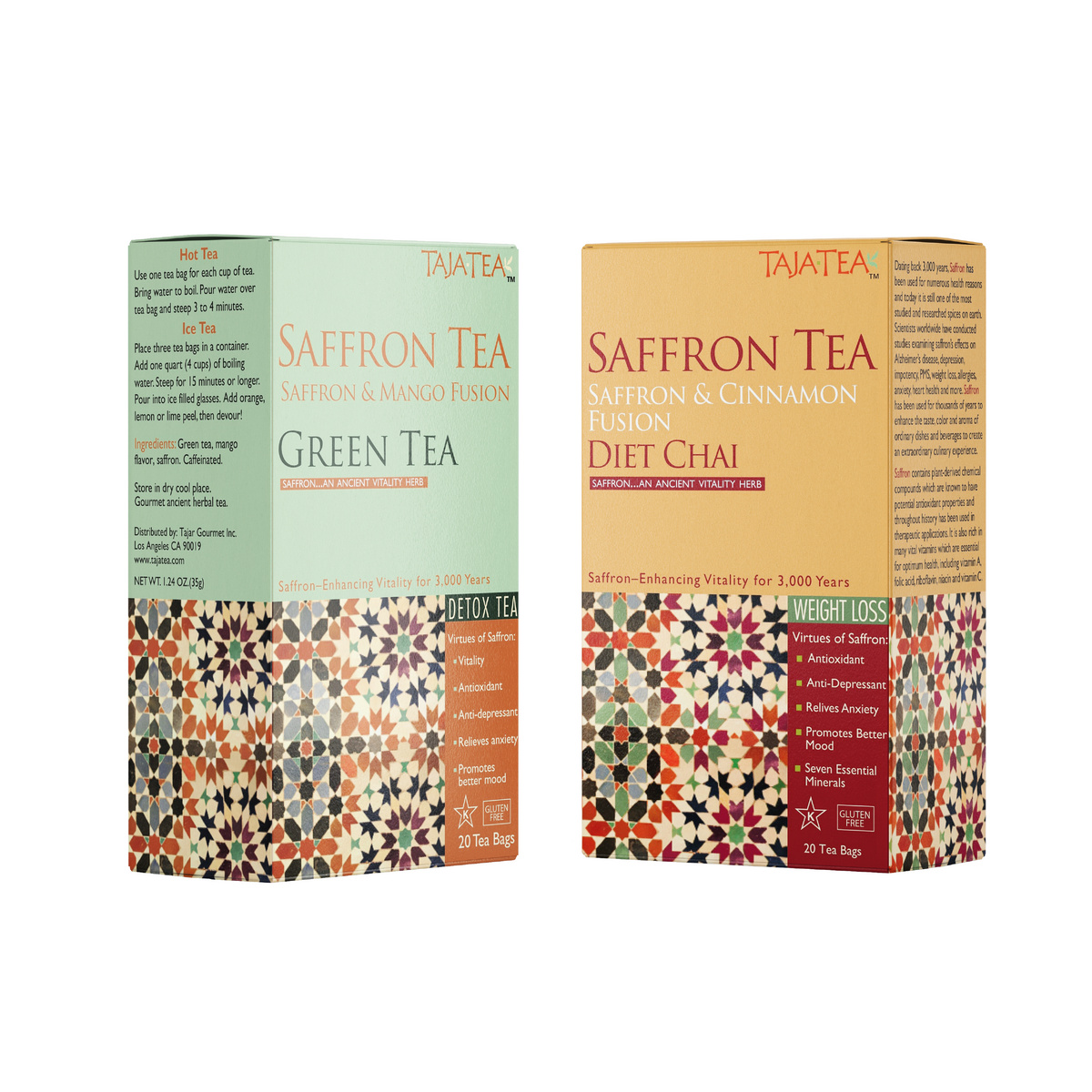TAJA TEA DUO – Green Tea + Diet Chai, 6 Box Variety Pack