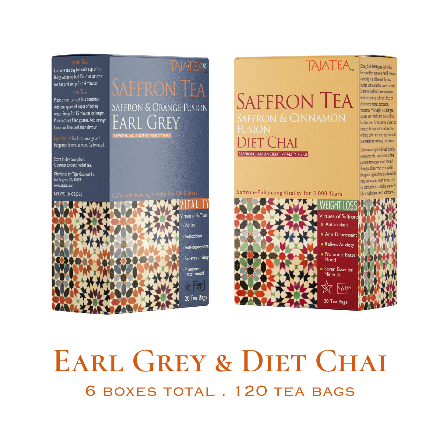TAJA TEA DUO – Earl Grey + Diet Chai, 6 Box Variety Pack