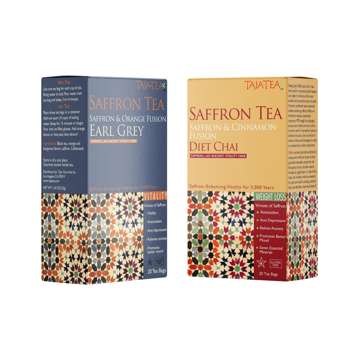 TAJA TEA DUO – Earl Grey + Diet Chai, 6 Box Variety Pack