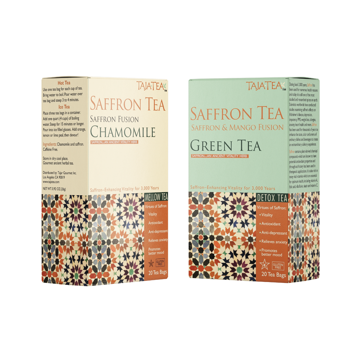 TAJA TEA DUO - Chamomile + Green Tea, 6 Box Variety Pack