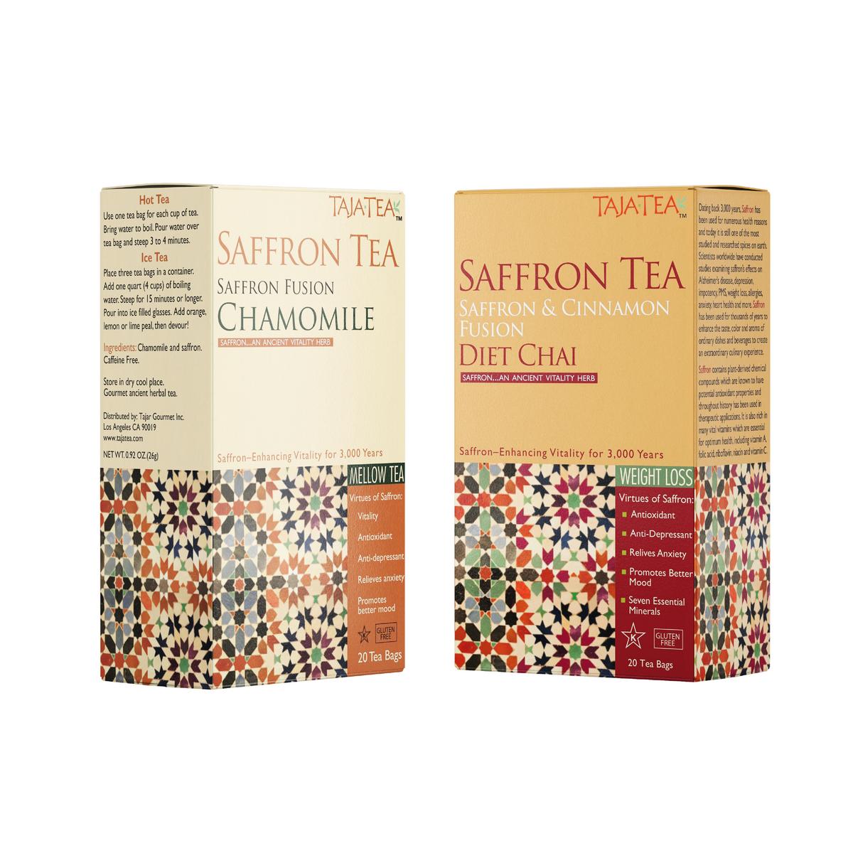 TAJA TEA DUO - Diet Chai + Chamomile, 6 Box Variety Pack