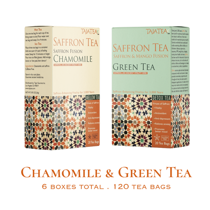 TAJA TEA DUO - Chamomile + Green Tea, 6 Box Variety Pack