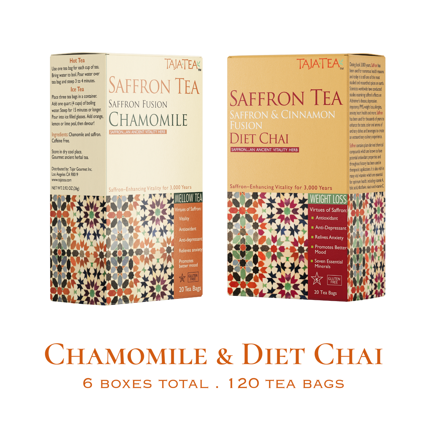 TAJA TEA DUO - Diet Chai + Chamomile, 6 Box Variety Pack