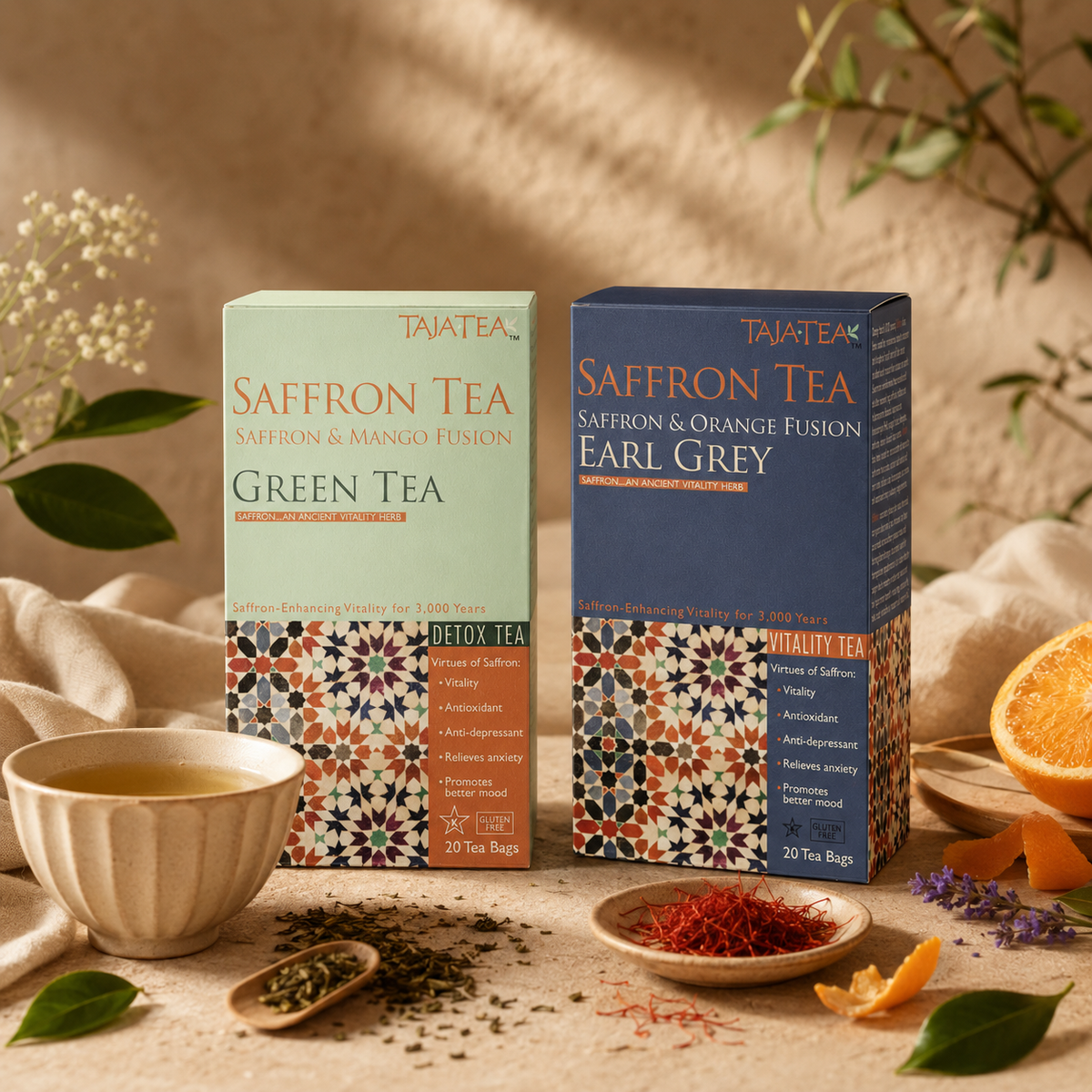 TAJA TEA Duo – Green Tea + Earl Grey, 6 Box Variety Pack