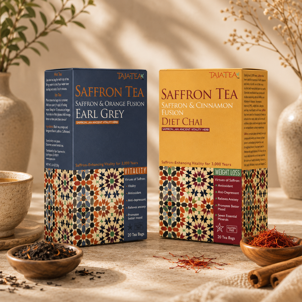 TAJA TEA DUO – Earl Grey + Diet Chai, 6 Box Variety Pack