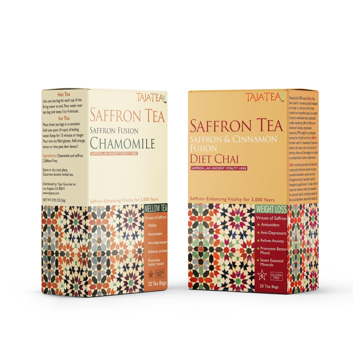 TAJA TEA DUO - Diet Chai + Chamomile, 6 Box Variety Pack
