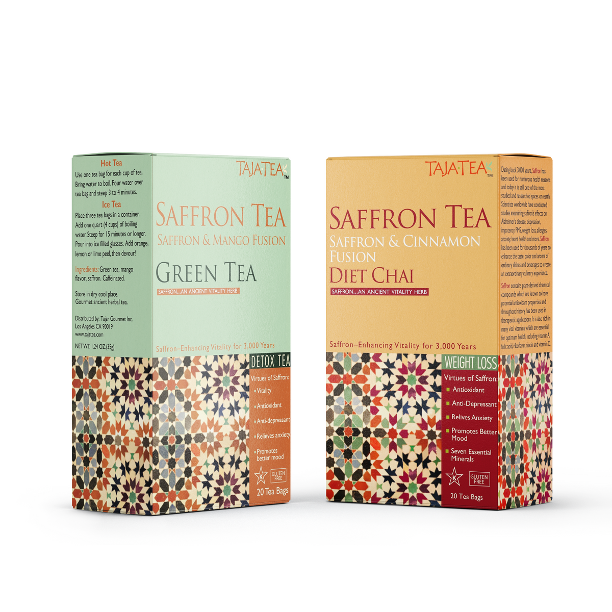 TAJA TEA DUO – Green Tea + Diet Chai, 6 Box Variety Pack