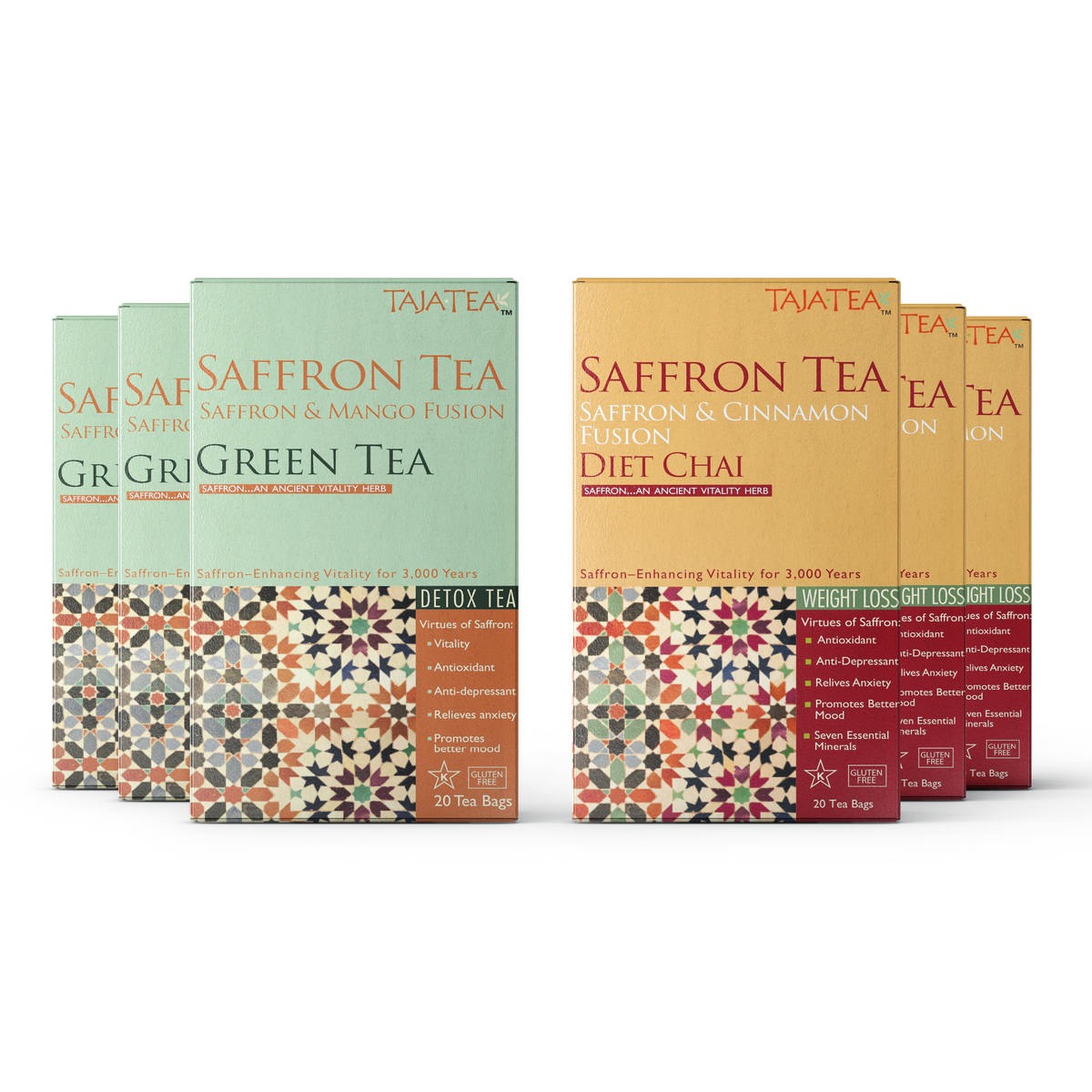 TAJA TEA DUO – Green Tea + Diet Chai, 6 Box Variety Pack