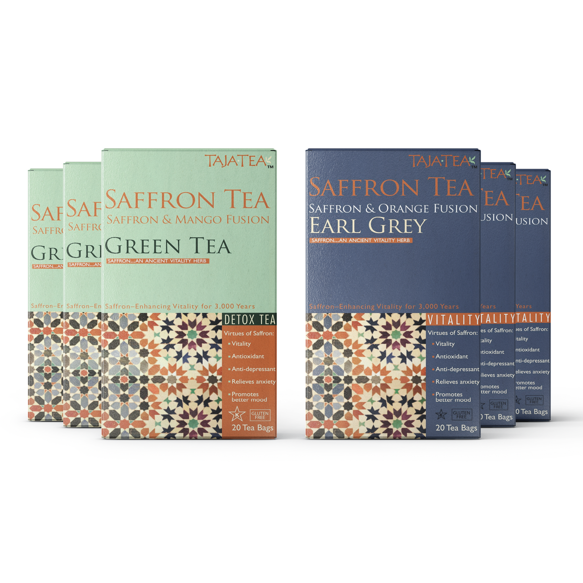 TAJA TEA Duo – Green Tea + Earl Grey, 6 Box Variety Pack