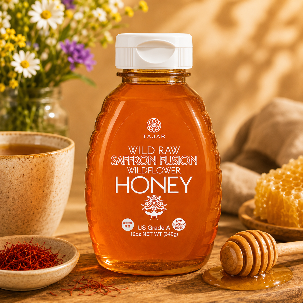 Wild Raw Saffron Fusion Wildflower Honey 12oz
