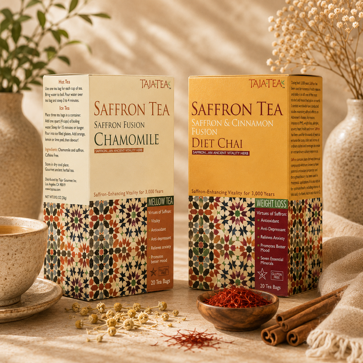 TAJA TEA DUO - Diet Chai + Chamomile, 6 Box Variety Pack