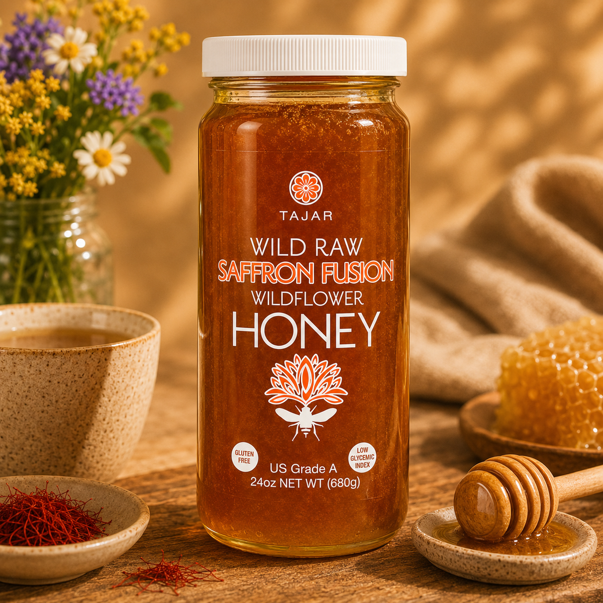 Wild Raw Saffron Fusion Wildflower Honey 24oz