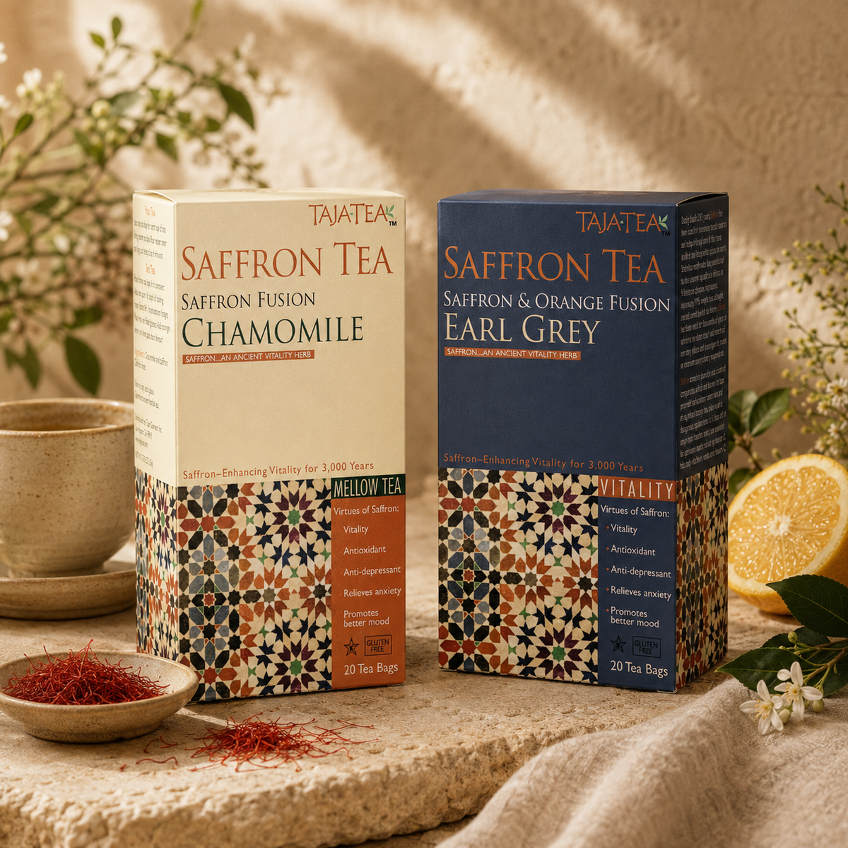 TAJA TEA DUO – Chamomile + Earl Grey, 6 Box Variety Pack